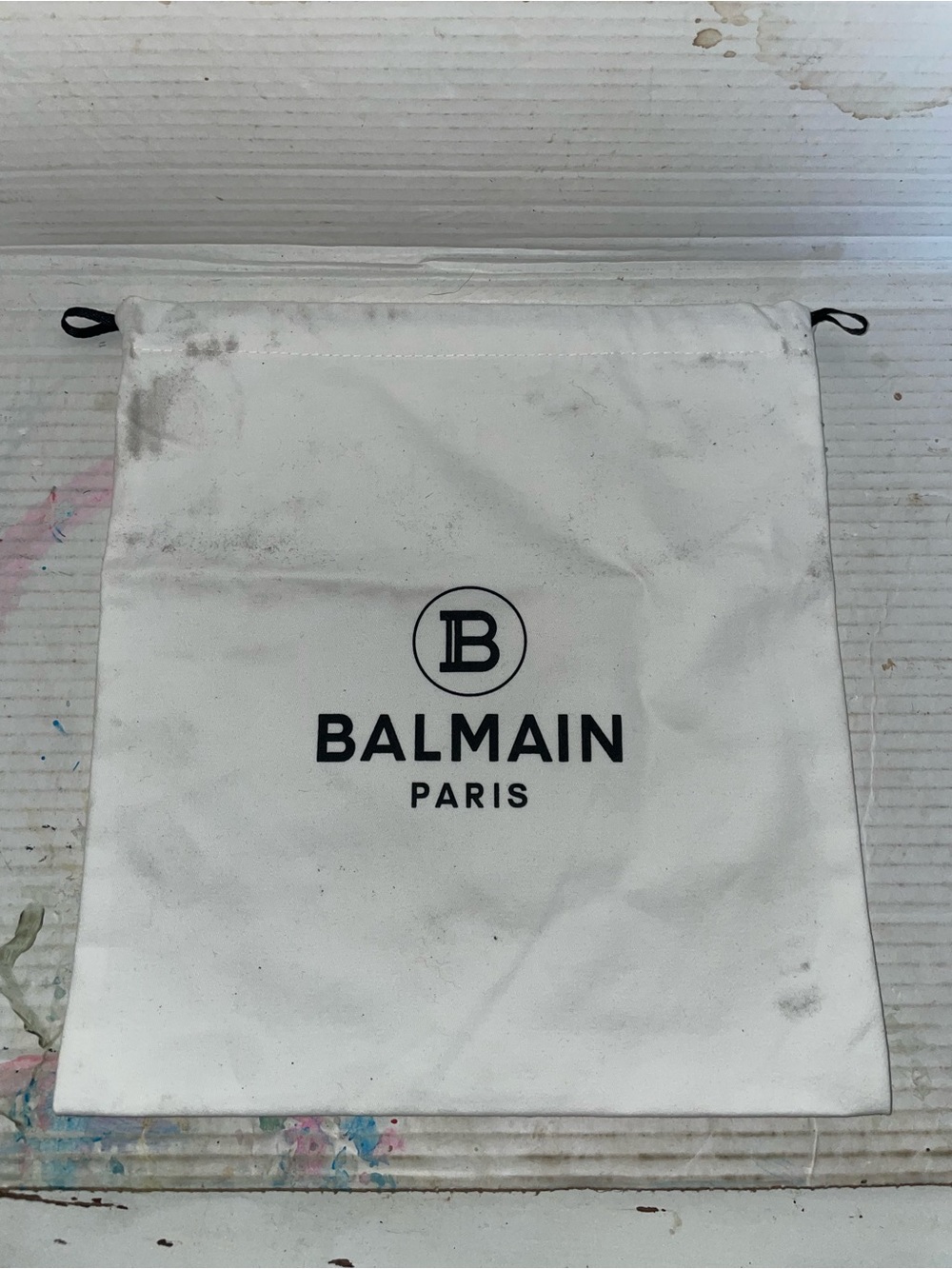 Balmain White Drawstring Logo Pouch for Men